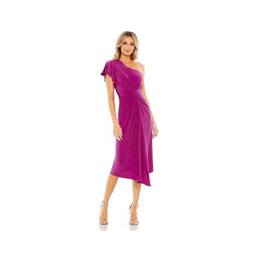 Mac Duggal Womens One Shoulder Midi Length Dress