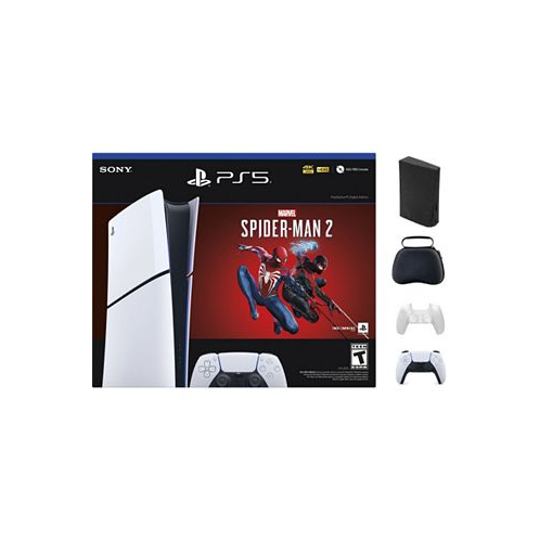 Sony PlayStation 5 Slim Console Digital Edition Marvels Spider-Man 2 Bundle (Full Game Download Included) With Accessories & White Controller (Total 2 Controllers Included