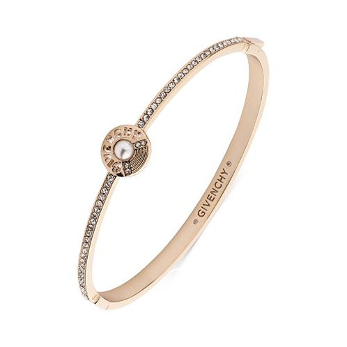 Givenchy Gold-Tone Pave Imitation Pearl & Logo Bangle Bracelet
