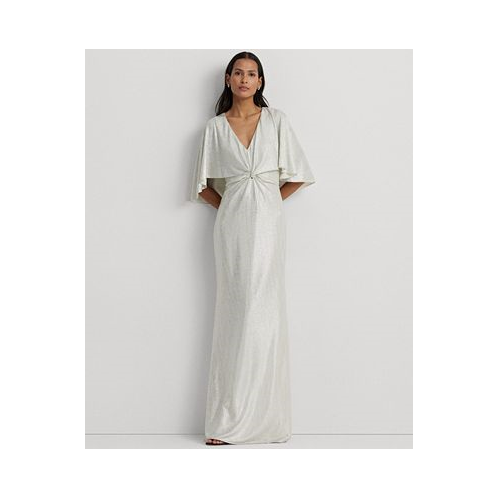 POLO Ralph Lauren Womens Twist-Front Cape-Overlay Gown