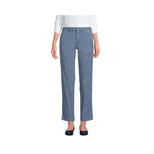 Lands End Womens Mid Rise Classic Straight Leg Chambray Ankle Pants