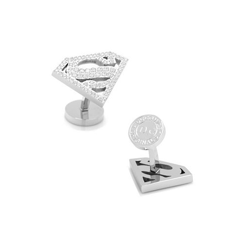 Cufflinks Inc. Stainless Steel White Pave Crystal Superman Cufflinks