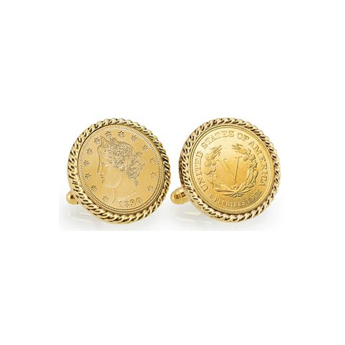 American Coin Treasures Gold-Layered 1800s Liberty Nickel Rope Bezel Coin Cuff Links