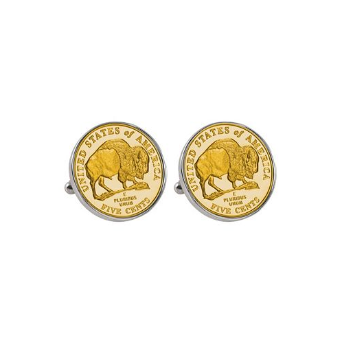 American Coin Treasures Gold-Layered Westward Journey 2005 Bison Jefferson Nickel Bezel Coin Cuff Links