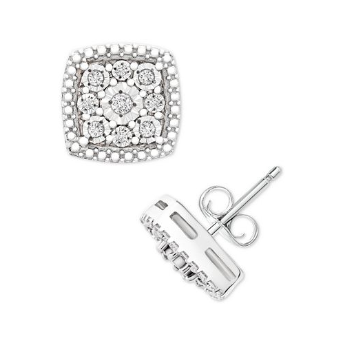 Macys Diamond Cushion Cluster Stud Earrings (1/10 ct. t.w.) in Sterling Silver