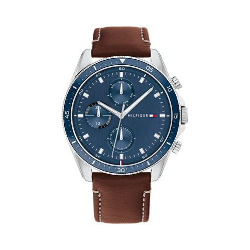 Tommy Hilfiger Mens Chronograph Brown Leather Strap Watch 44mm