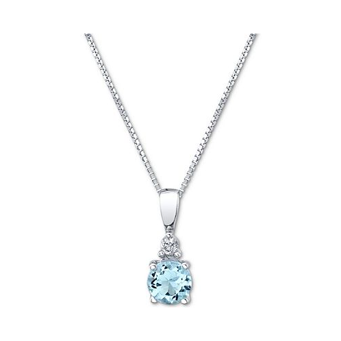Macys Aquamarine (1/3 ct. t.w.) & Diamond Accent 18 Pendant Necklace in 14k White Gold