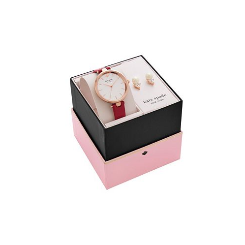 Kate spade new york Womens Holland Red Leather Watch and Earring Box Set 34mm