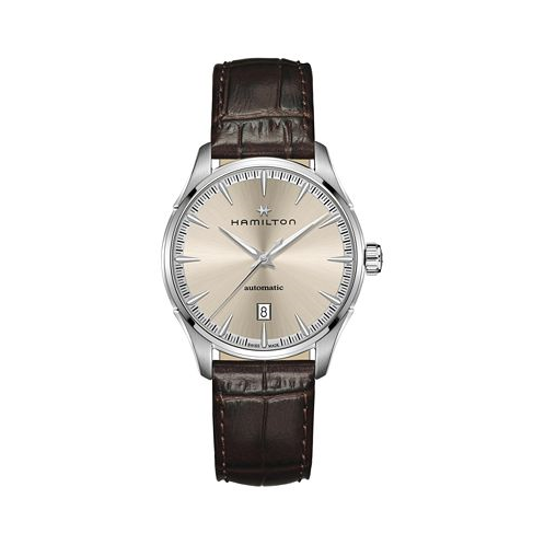 Hamilton Mens Swiss Automatic Jazzmaster Brown Leather Strap Watch 40mm