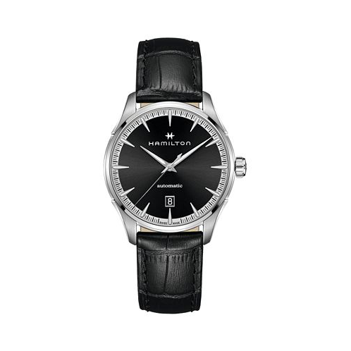Hamilton Mens Swiss Automatic Jazzmaster Black Leather Strap Watch 40mm