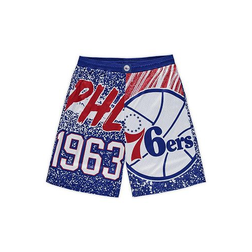 Mitchell & Ness Mens Royal Philadelphia 76ers Big and Tall Hardwood Classics Jumbotron Shorts