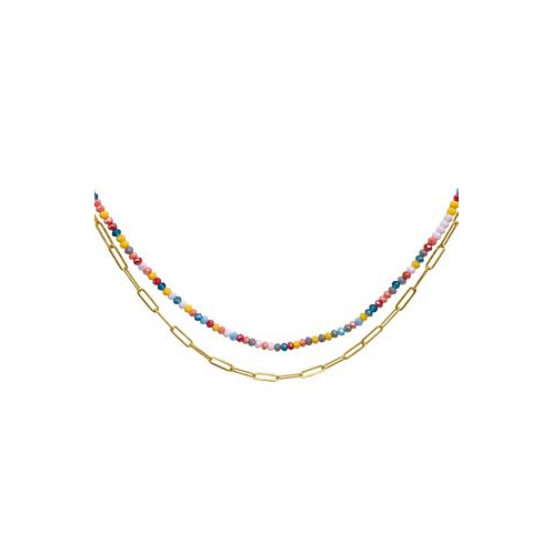 ADORNIA Multi Color Bead and Paper Clip Chain Double Necklace