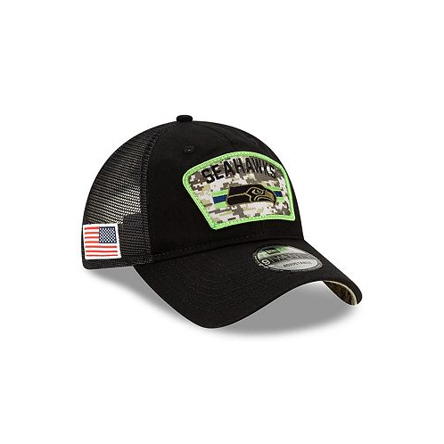 New Era Big Boys Black Camo Seattle Seahawks 2021 Salute To Service Trucker 9Twenty Snapback Adjustable Hat