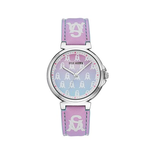 Womens Ombre Lavender and Pink Polyurethane Leather Strap with Steve Madden Logo and Stitching Watch 36mm