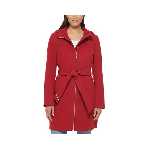 Tommy Hilfiger Womens Belted Hooded Coat