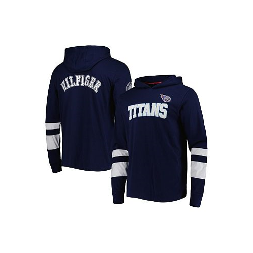 Tommy Hilfiger Mens Navy White Tennessee Titans Alex Long Sleeve Hoodie T-shirt