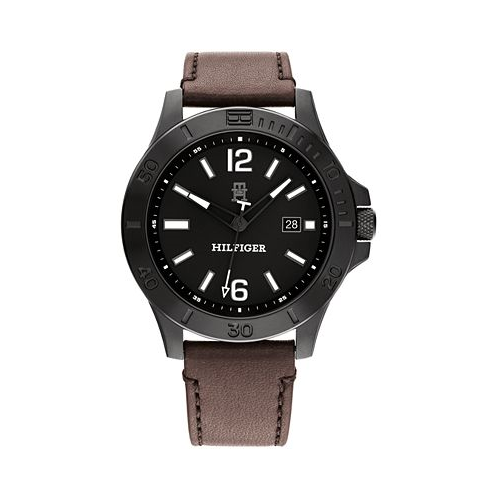 Tommy Hilfiger Mens Quartz Dark Brown Leather Strap Watch 46mm