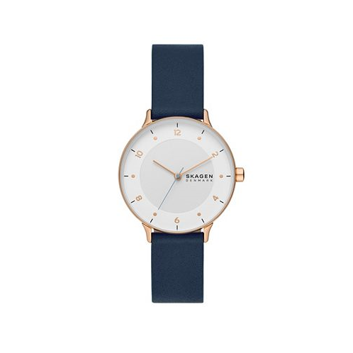 Skagen Womens Three-Hand Quartz Riis Blue Leather Watch 36mm