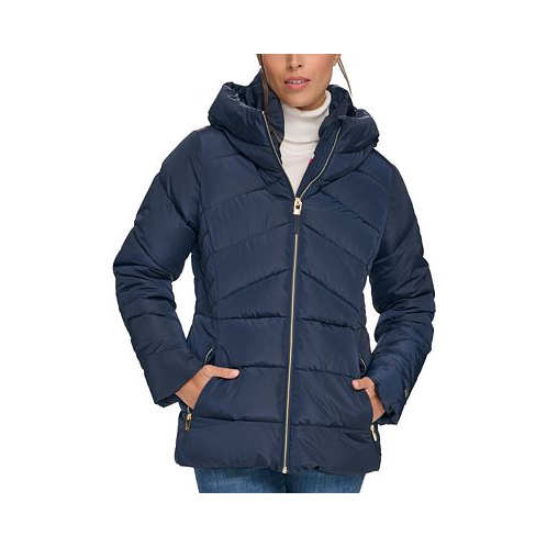 Tommy Hilfiger Womens Petite Hooded Puffer Coat