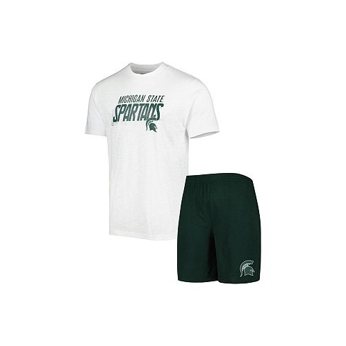 Concepts Sport Mens Green White Michigan State Spartans Downfield T-shirt and Shorts Set