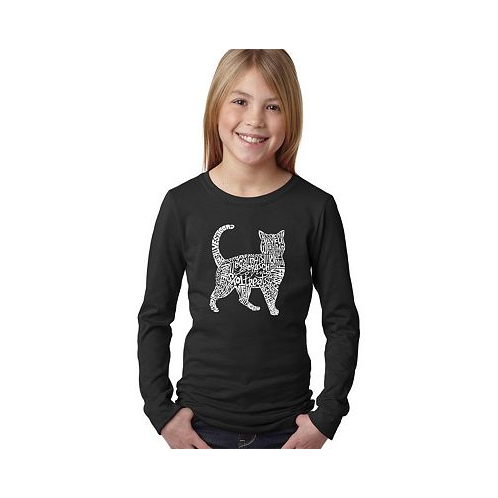 LA Pop Art Big Girls Word Art Long Sleeve T-Shirt - Cat