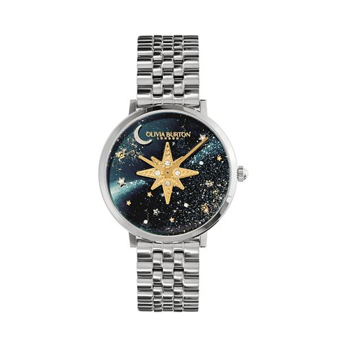 Olivia Burton Womens Celestial Nova Silver-Tone Stainless Steel Bracelet Watch 35mm