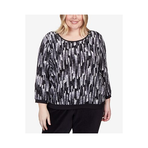 Alfred Dunner Plus Size Drama Queen Vertical Chenille Texture Knit Banded Top