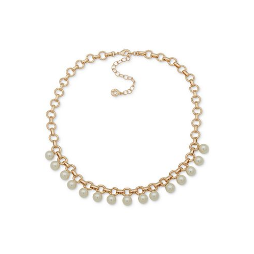 Anne Klein Gold-Tone Imitation Pearl Rolo Chain Statement Necklace 16 + 3 extender