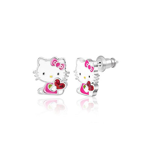 Hello Kitty Sanrio Silver Plated Crystal Enamel Heart Stud Earrings Officially Licensed Authentic