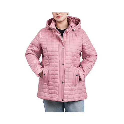 London Fog Womens Plus Size Hooded Quilted Water-Resistant Coat