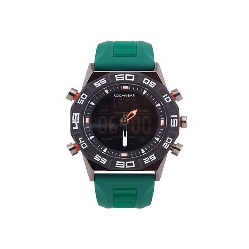 Rocawear Mens Analog-Digital Green Silicone Strap Watch 46mm