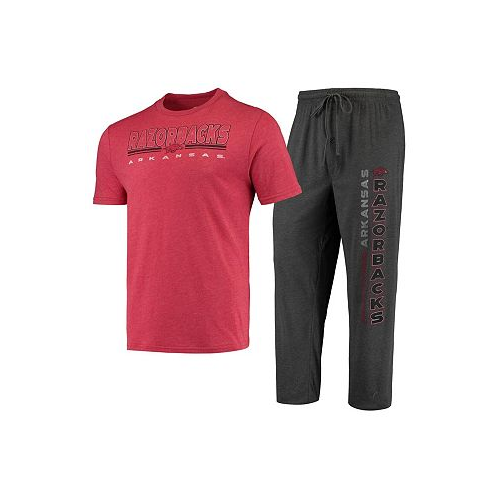 Concepts Sport Mens Heathered Charcoal Cardinal Distressed Arkansas Razorbacks Meter T-shirt and Pants Sleep Set