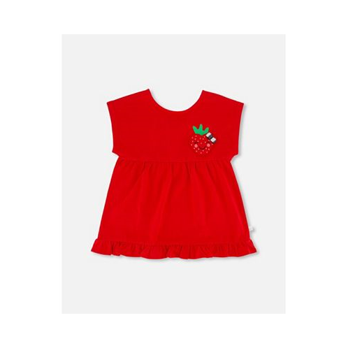 Deux par Deux Girl Organic Cotton Long Top With Frill True Red - Toddler|Child