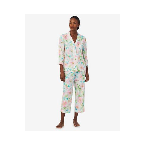POLO Ralph Lauren Womens 2-Pc 3/4 Sleeve Notch Collar Top and Capri Pants Pajama Set