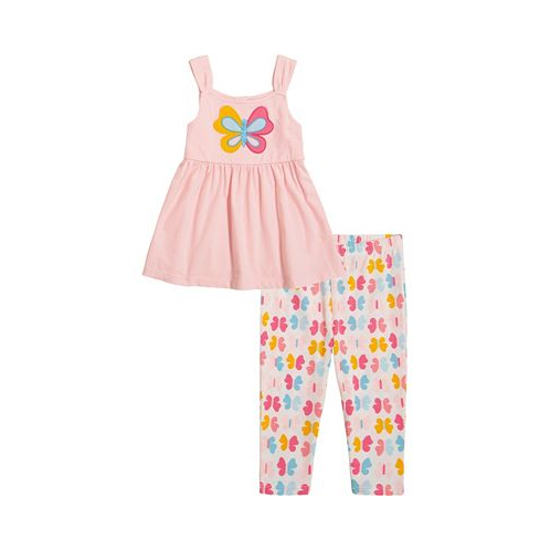 Kids Headquarters Toddler Girls Butterfly Babydoll Tunic Top and Print Capri Leggings 2 Piece Set
