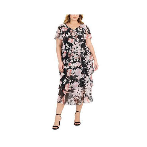 SL Fashions Plus Size Floral-Print Ruffle Midi Dress