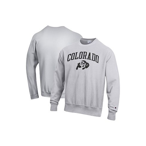Champion Mens Silver Distressed Colorado Buffaloes Arch Over Logo Reverse Weave Pullover Sweatshirt