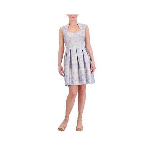 Vince Camuto Womens Floral-Jacquard Sweetheart-Neck Fit & Flare Dress