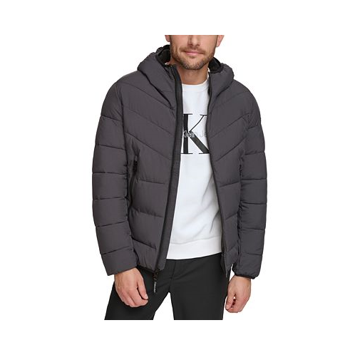 Calvin Klein Mens Chevron Stretch Jacket With Sherpa Lined Hood