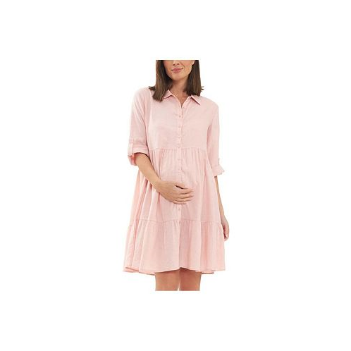 Ripe Maternity Adel Button Through Linen Shirt Dress Soft Pink