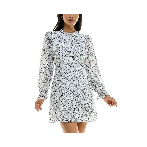 B Darlin Juniors Printed Mock-Neck Long-Sleeve Dress