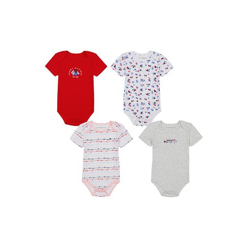 Tommy Hilfiger Baby Girls Short Sleeve Floral-Logo Bodysuits Pack of 4