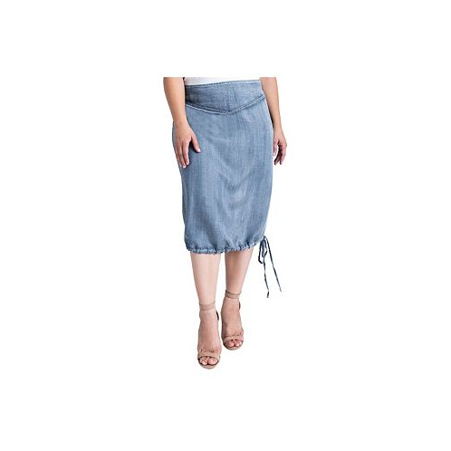 Standards & Practices Plus Size Modern Womens Denim Tencel Adjustable Hem Skirt