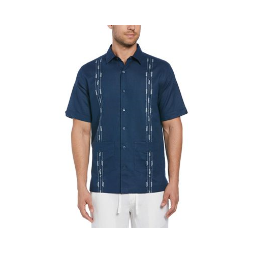 Cubavera Mens Short Sleeve Leaf Linen Blend Embroidered Guayabera Button-Front Shirt