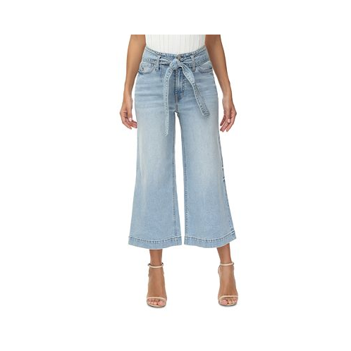 Frye Womens Belted High-Rise Cropped Wide-Leg Jeans