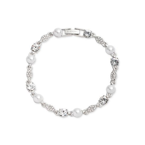 Givenchy Silver-Tone Crystal & Imitation Pearl Flex Bracelet