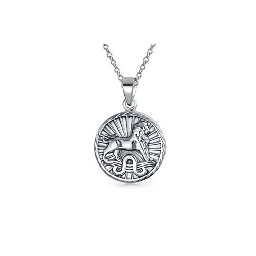 Bling Jewelry Leo Zodiac Sign Astrology Horoscope Round Medallion Pendant For Men Women Necklace Antiqued Sterling Silver