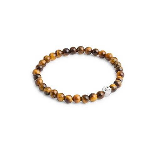 COACH Mens Sterling Silver Signature Tigers Eye Bead Stretch Bracelet