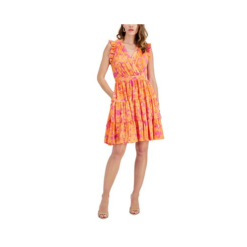 Taylor Petite Printed Chiffon Tiered A-Line Dress