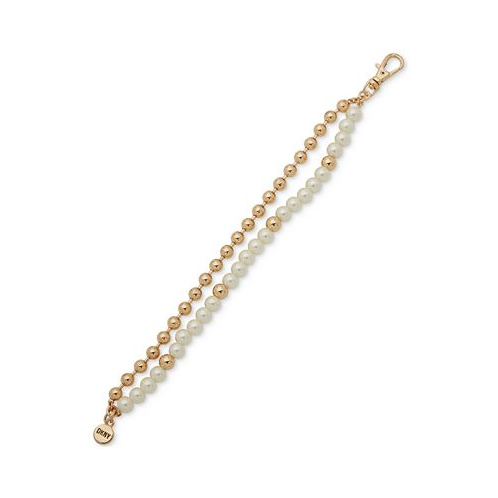 DKNY Gold-Tone Bead & Imitation Pearl Double-Row Flex Bracelet